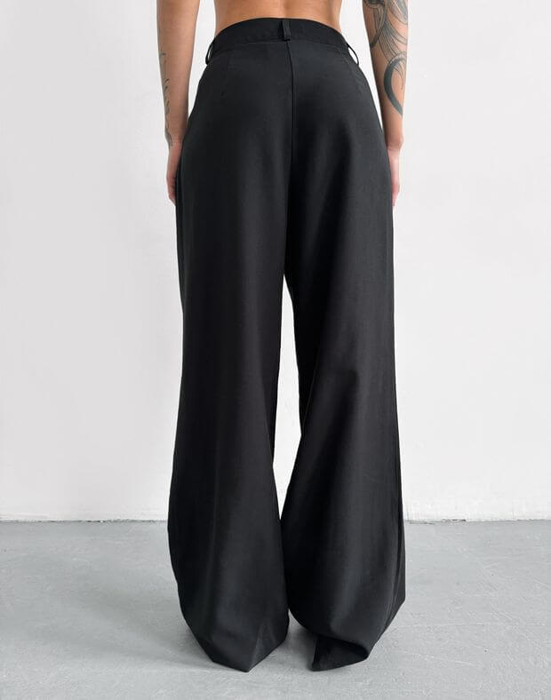Spodnie basic oversize wykonane z lekkiej tkaniny, czarny - Фото 2