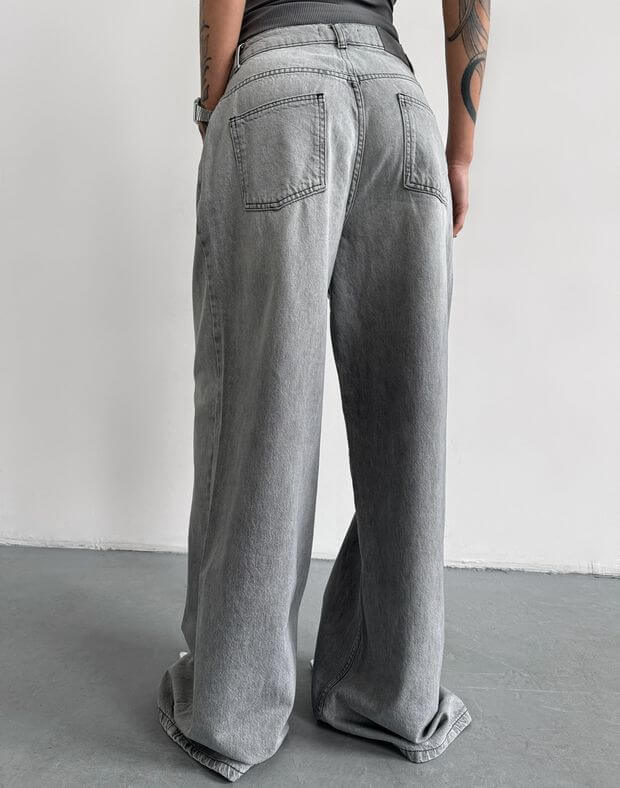 Letnie jeansy baggy typu oversize, szary - Фото 2