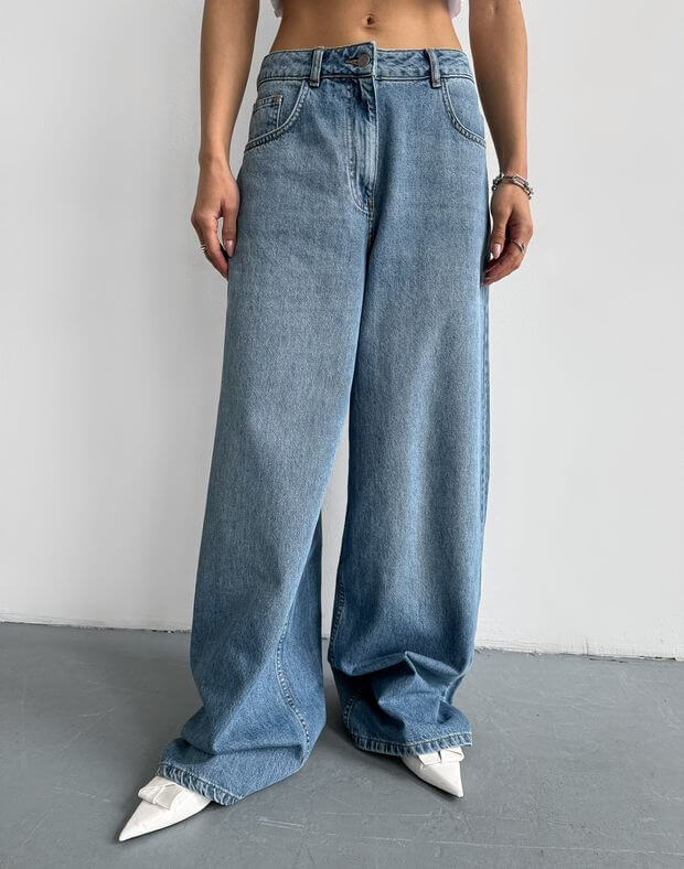 Letnie jeansy baggy typu oversize, błękitny - Фото 1