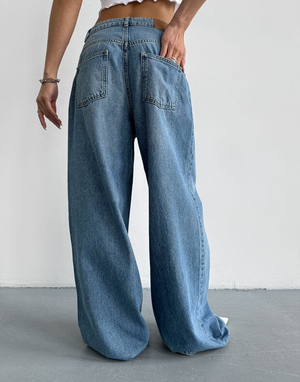 Letnie jeansy baggy typu oversize, błękitny - Фото 2