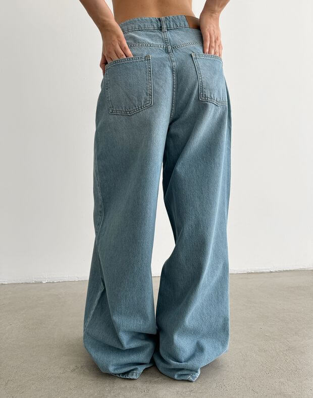 Letnie jeansy baggy typu oversize, gotowany niebieski - Фото 2