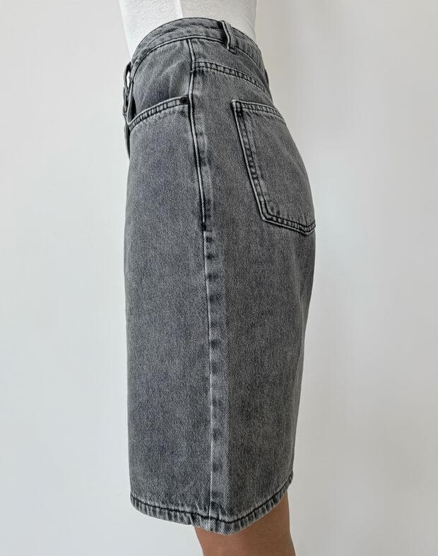 Шорти джинсові класичної довжини оверсайз, сірі - Фото 5