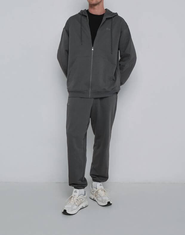 Комплект чоловічий літній, худі-зіпер та штани-джогери, темно-сірі - Фото 1