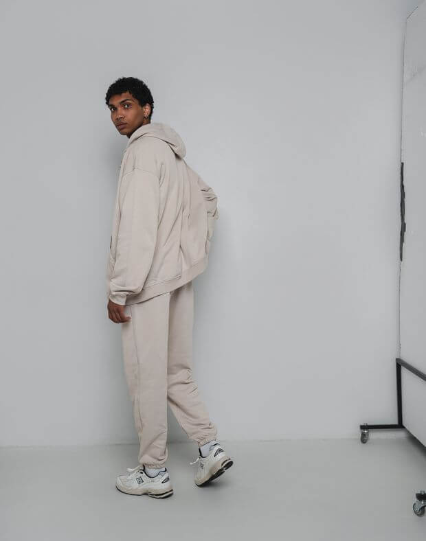 Комплект чоловічий літній, худі-зіпер та штани-джогери, нейтральний беж - Фото 6