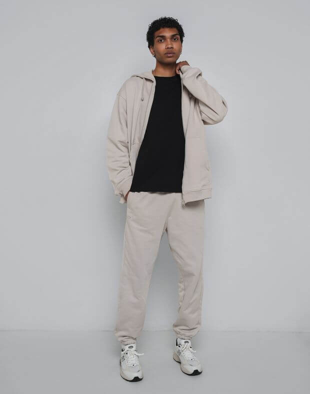 Комплект чоловічий літній, худі-зіпер та штани-джогери, нейтральний беж - Фото 3