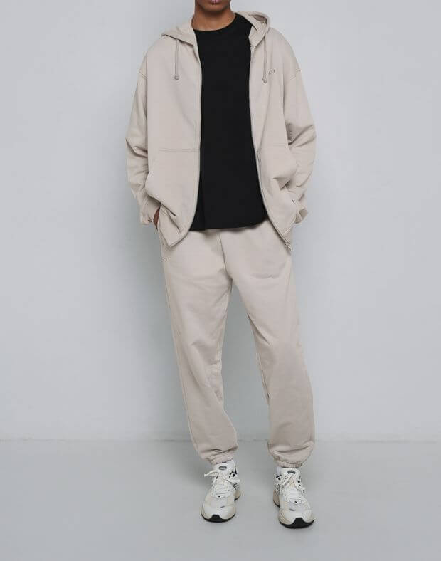 Комплект чоловічий літній, худі-зіпер та штани-джогери, нейтральний беж - Фото 1