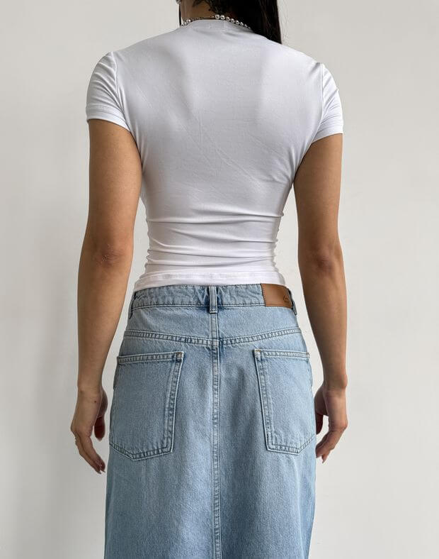 T-shirt z gładkiej tkaniny, długość standardowa, biały - Фото 2