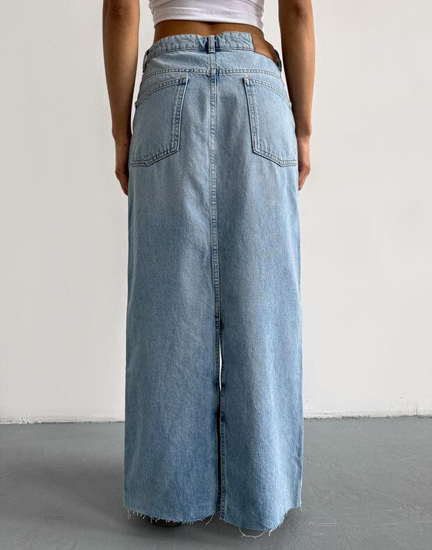 Spódnica maxi z rozcięciem dżinsem, błękitny - Фото 2