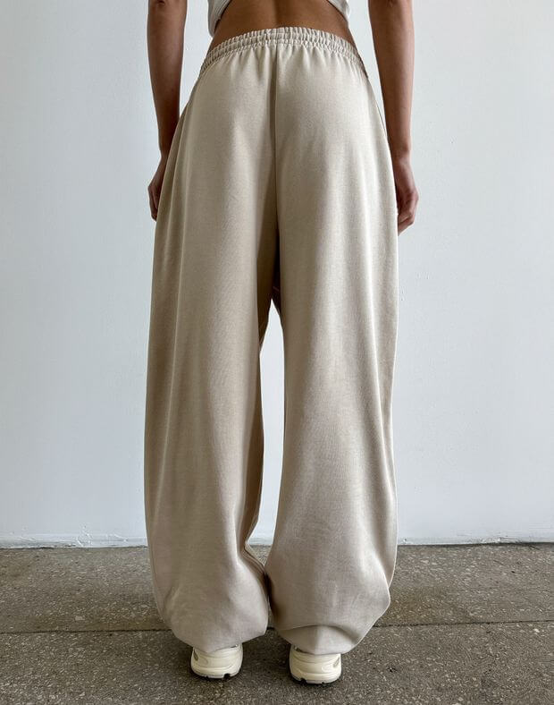 Letnie proste spodnie oversize, beżowy - Фото 2