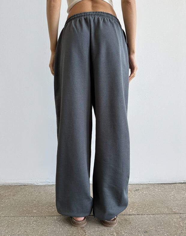 Letnie proste spodnie oversize, grafit - Фото 2