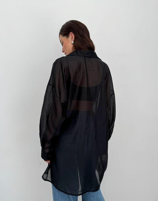 Сорочка з напівпрозорої тканини літня, чорна - Фото 2