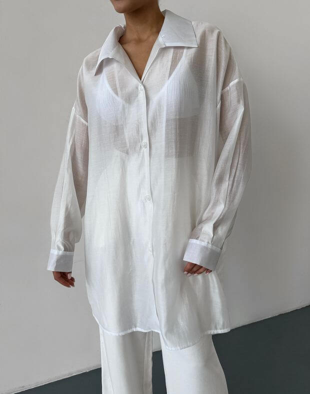 Сорочка з напівпрозорої тканини, базова, молочна - Фото 1