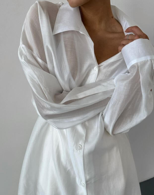 Сорочка з напівпрозорої тканини літня, молочна - Фото 5