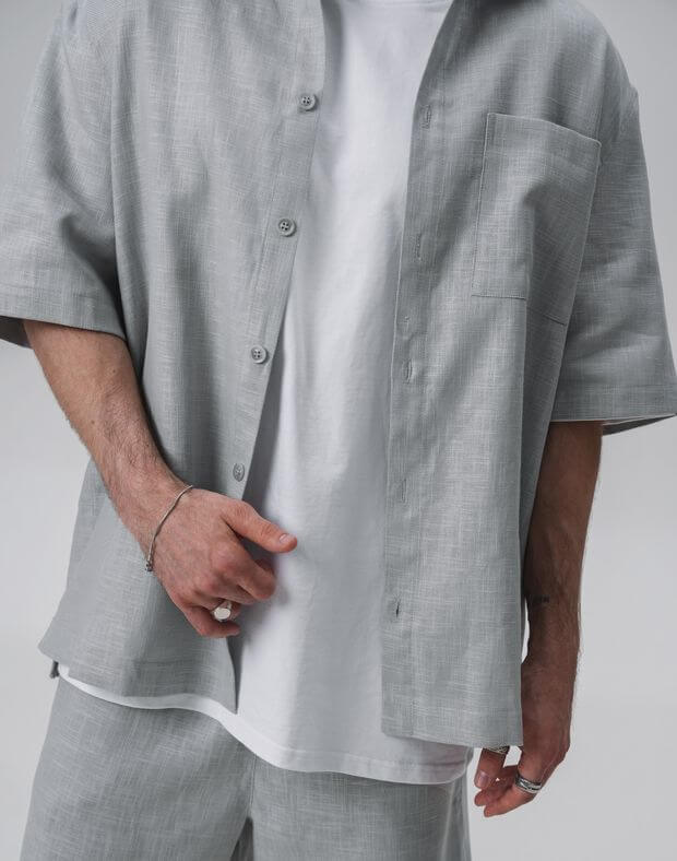 Сорочка чоловіча з текстурної тканини, сіро-блакитні - Фото 5