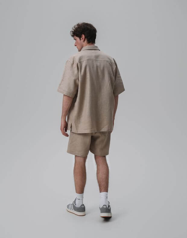 Комплект чоловічий з текстурної тканини шорти та сорочка, капучіно - Фото 2