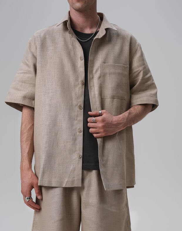Сорочка чоловіча з текстурної тканини, капучіно - Фото 1