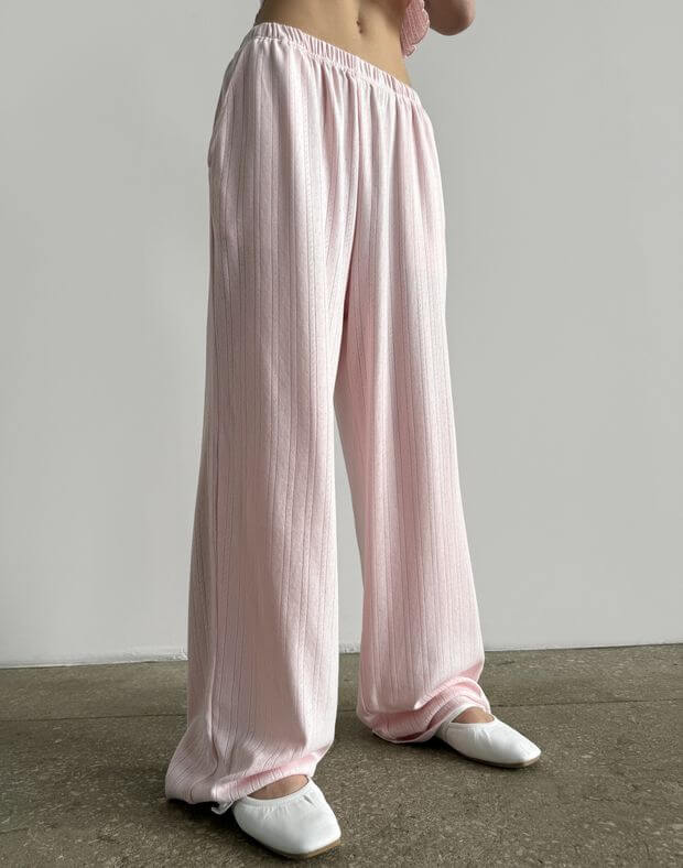 Штани з перфорованого трикотажу, рожеві - Фото 6