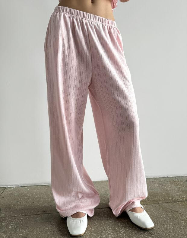 Штани з перфорованого трикотажу, рожеві - Фото 1
