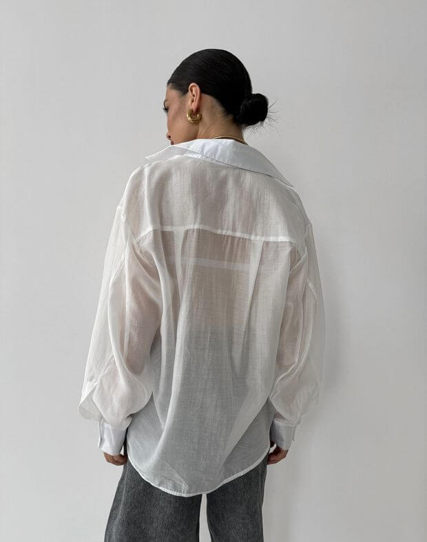 Сорочка з напівпрозорої тканини, базова, молочна - Фото 2