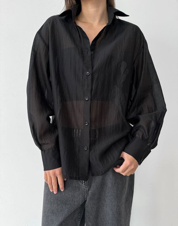 Сорочка з напівпрозорої тканини, базова, чорна - Фото 1