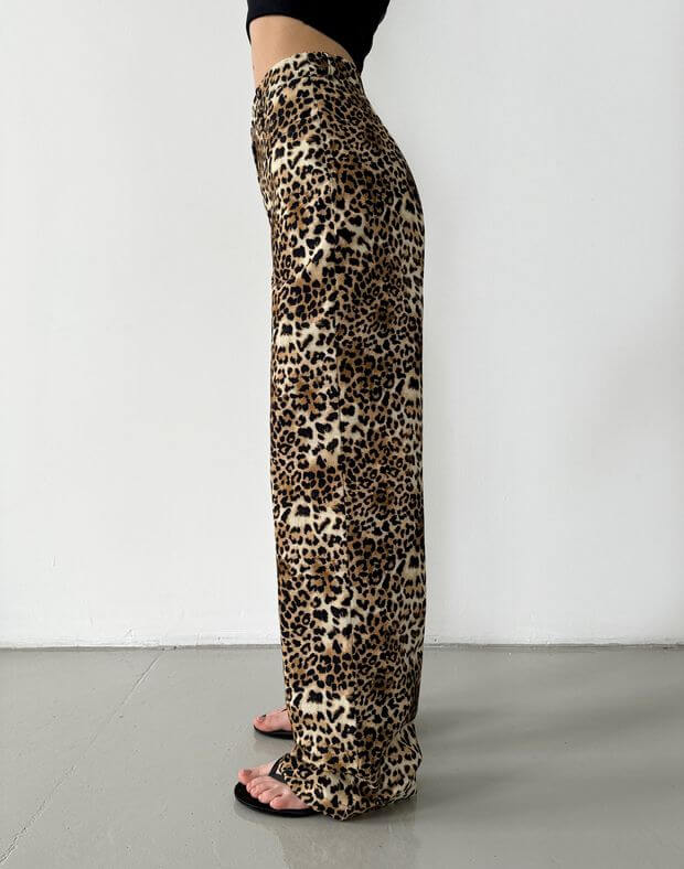 Штани текстильні прямого крою, леопардовий принт - Фото 5