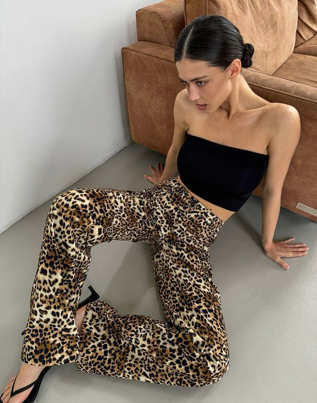 Штани текстильні прямого крою, леопардовий принт - Фото 7