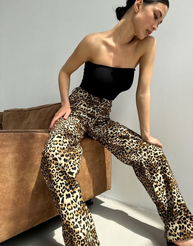 Штани текстильні прямого крою, леопардовий принт - Фото 8