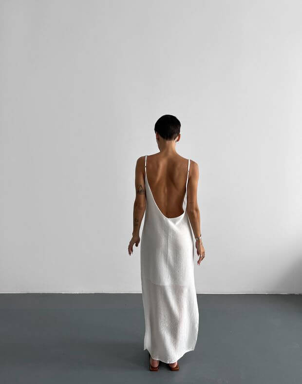 Сукня максі прямого силуету та розрізами по боках, біла - Фото 2