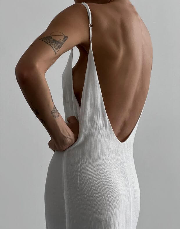 Сукня максі прямого силуету та розрізами по боках, біла - Фото 5