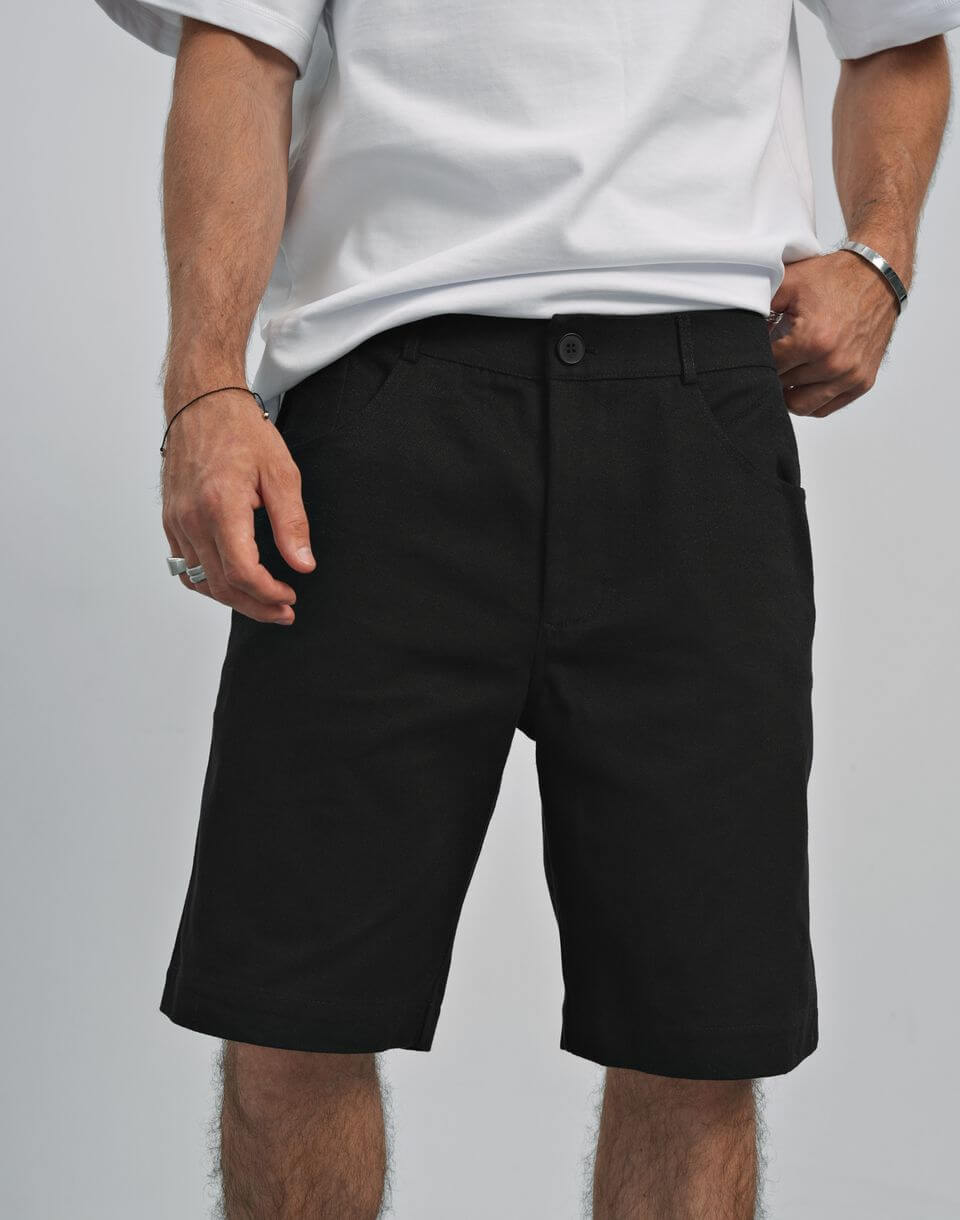 Чоловічі текстильні базові шорти, чорні - Фото 1