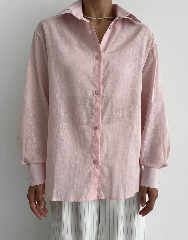 Сорочка базова з напівпрозорої тканини, рожева - Фото 1