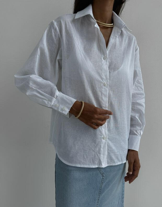 Сорочка базова з напівпрозорої тканини, біла - Фото 1