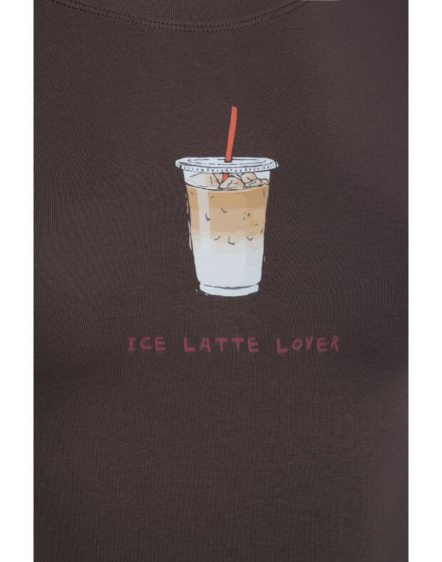 Футболка приталена стандартної довжини бавовняна, шоколадна з принтом "ice latte lover" - Фото 7