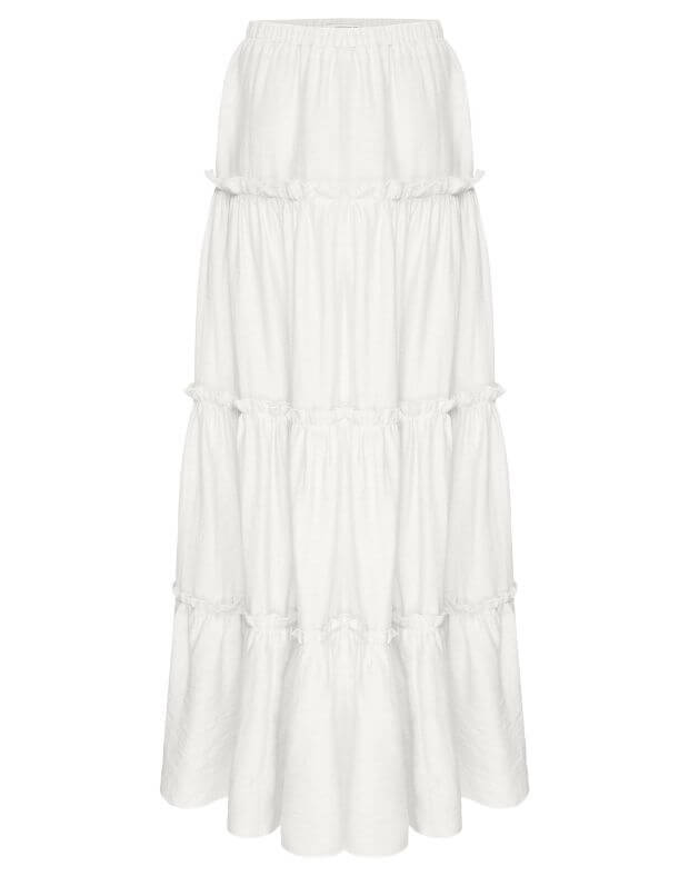 Спідниця максі з рюшами літня оверсайз на тонкому поясі, біла - Фото 6
