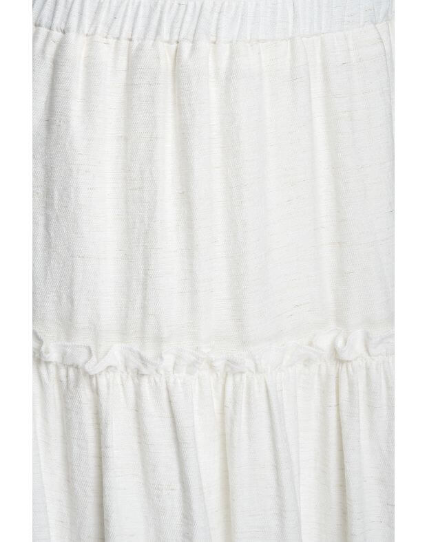 Спідниця максі з рюшами літня оверсайз на тонкому поясі, біла - Фото 7