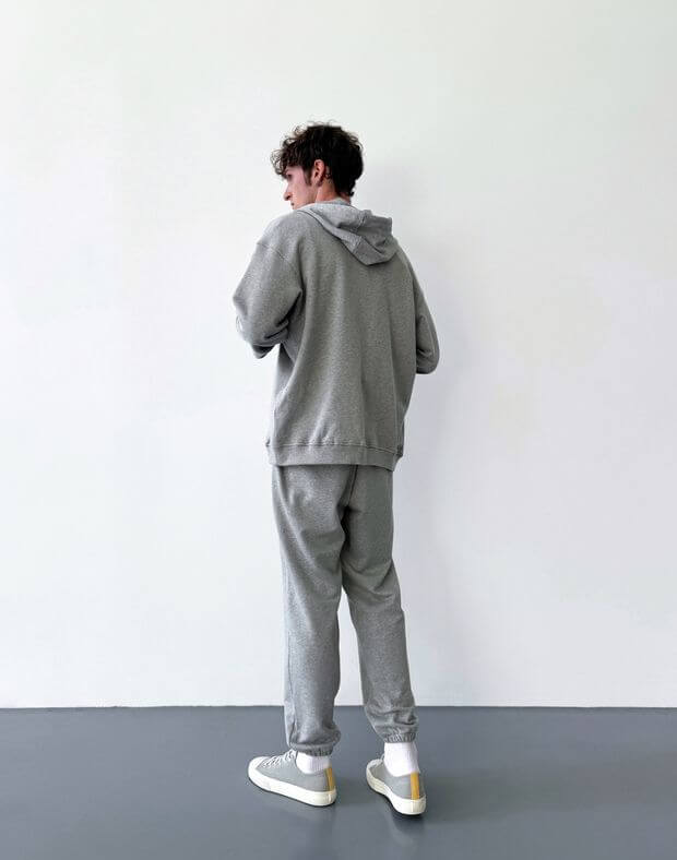 Męski letni zestaw basic – bluza na zamek i joggery, szary melanż - Фото 2