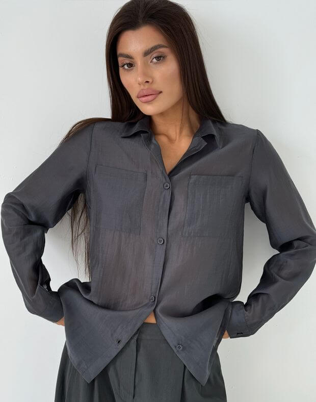 Напівпрозора сорочка базова, графітова - Фото 8
