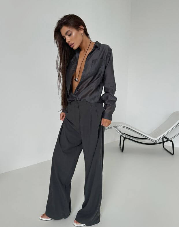 Напівпрозора сорочка базова, графітова - Фото 6