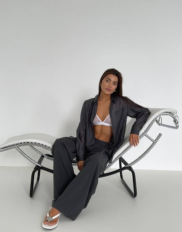 Напівпрозора сорочка базова, графітова - Фото 4