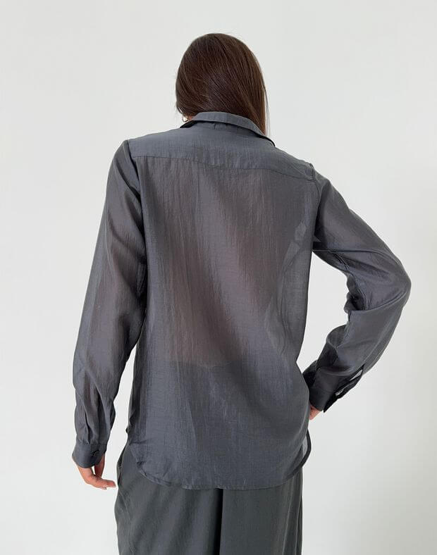 Напівпрозора сорочка базова, графітова - Фото 2