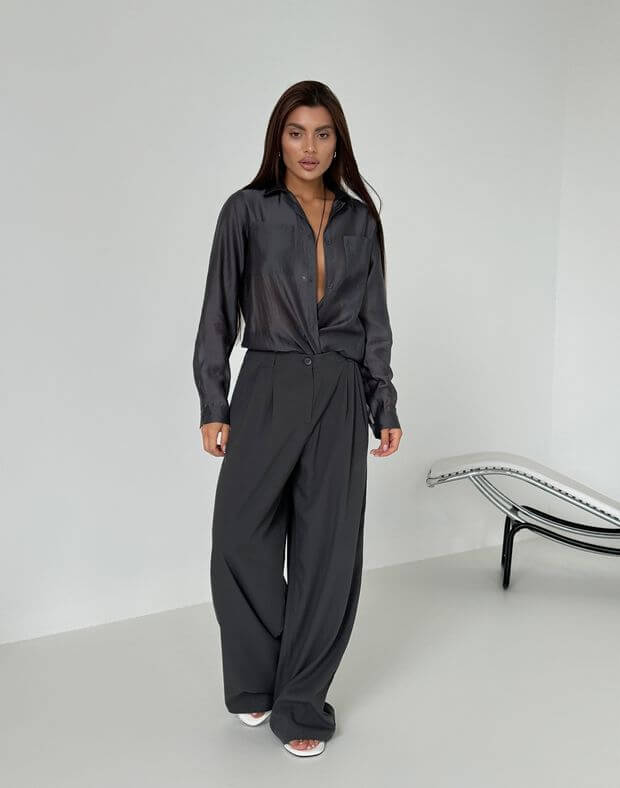 Напівпрозора сорочка базова, графітова - Фото 3