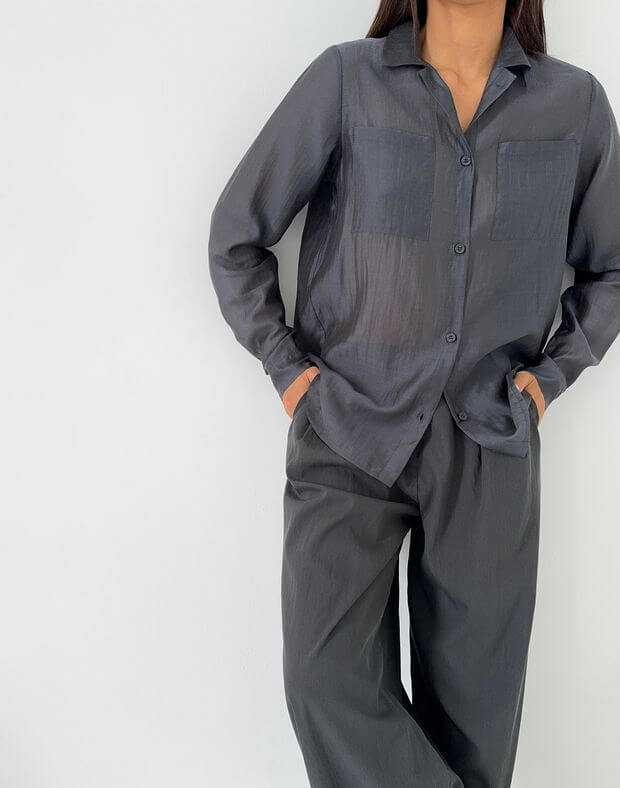 Напівпрозора сорочка базова, графітова - Фото 1