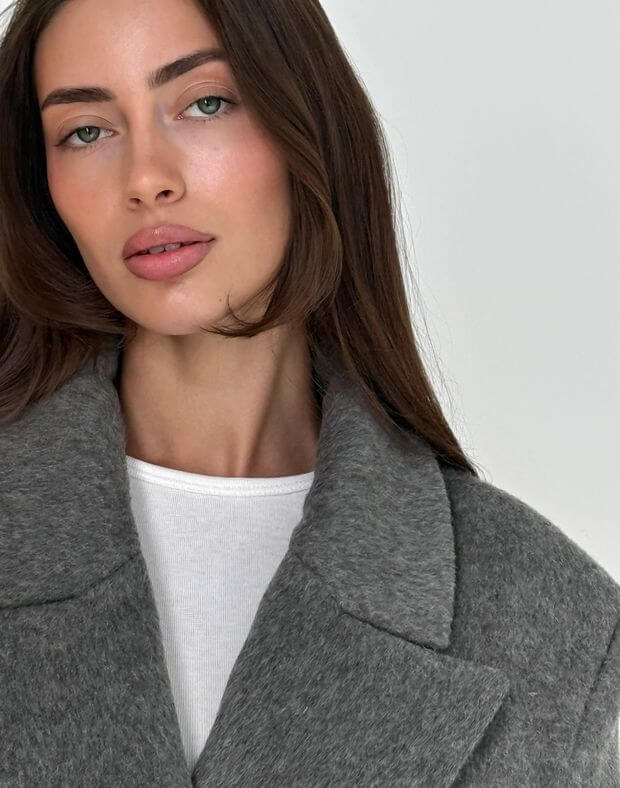 Вкорочене пальто з натуральної 100% вовни, сіре класичне - Фото 5