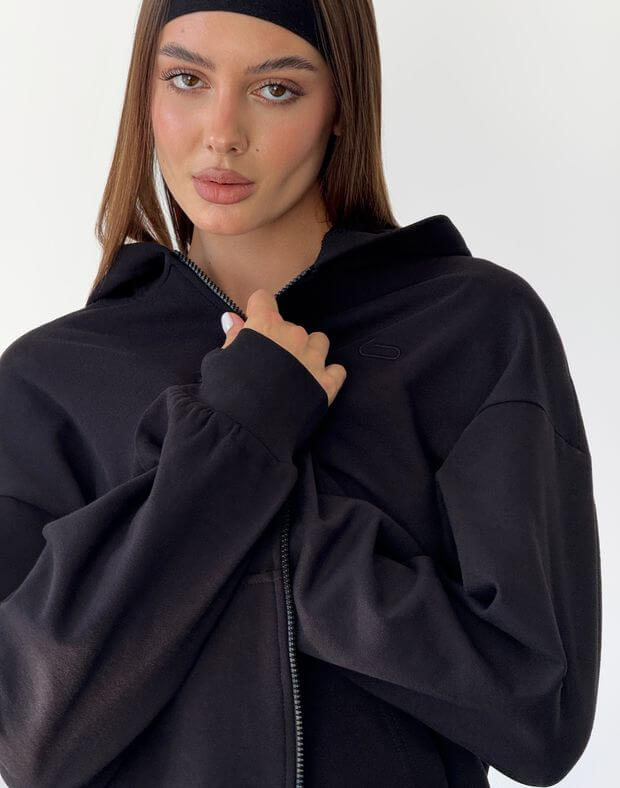 Jesienna bluza oversize na zamek, czarny - Фото 4