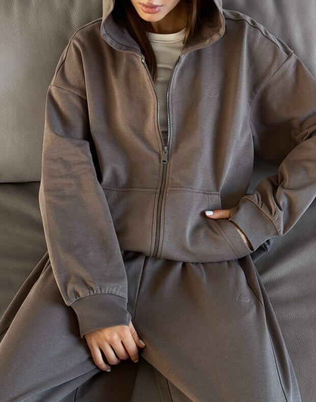 Jesienna bluza oversize na zamek, kawowy - Фото 8