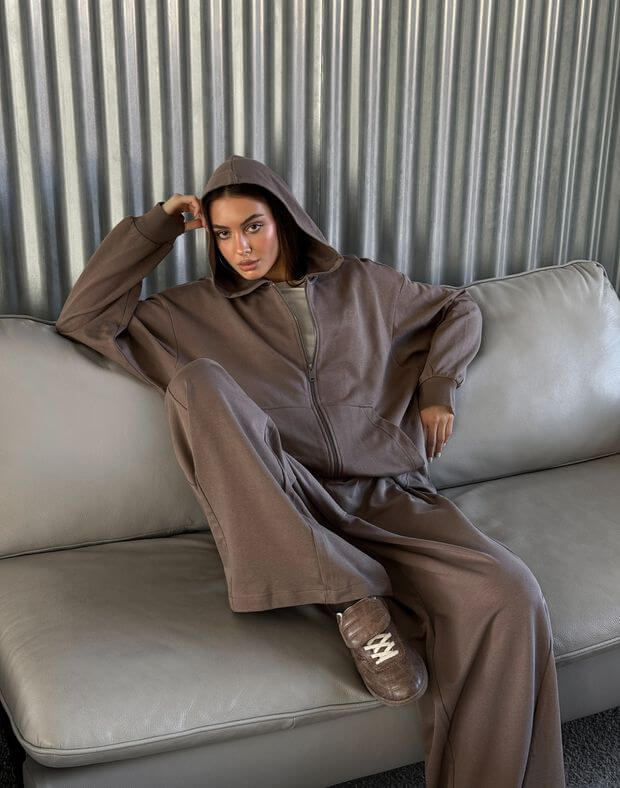 Jesienna bluza oversize na zamek, kawowy - Фото 7