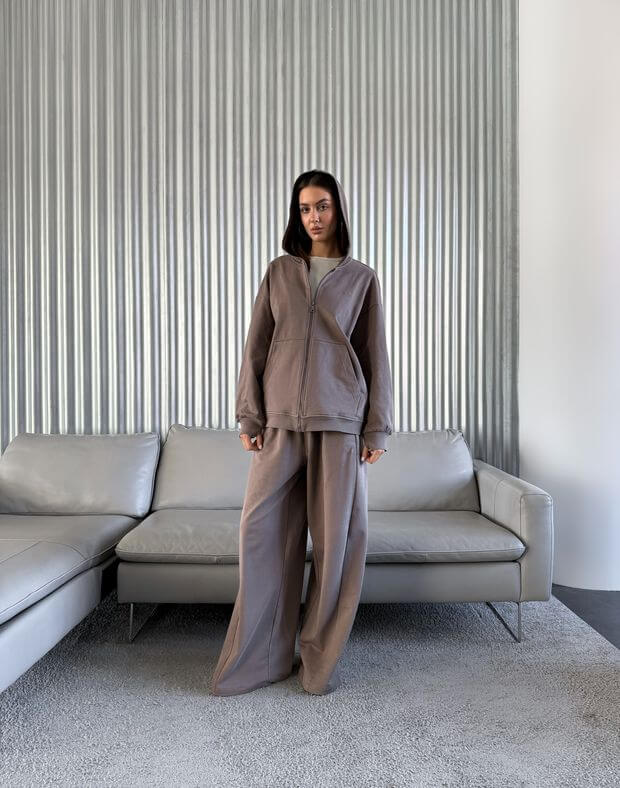 Jesienna bluza oversize na zamek, kawowy - Фото 3
