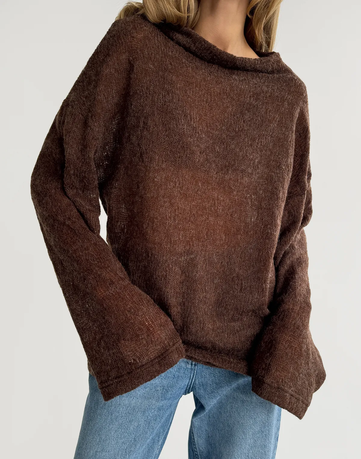 Lekki sweter z naturalnej angory, czekoladowy - Фото 8