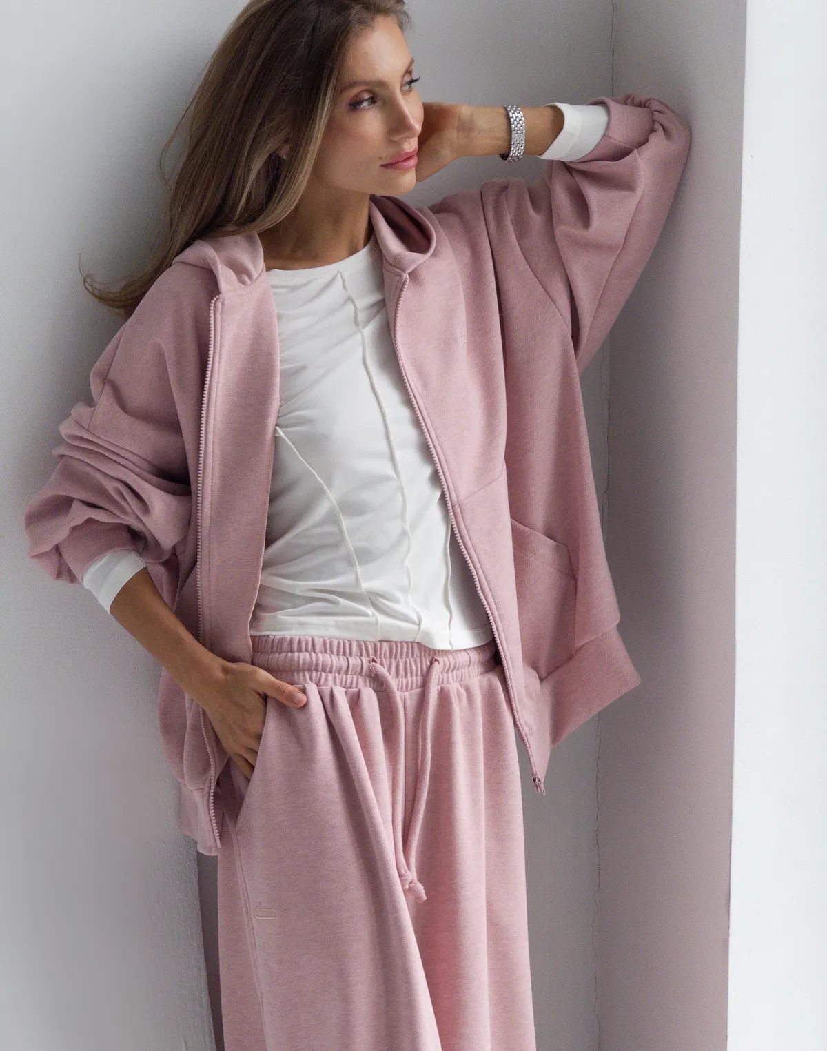 Bluza dzianinowa na zamek, super oversize, różowy - Фото 6