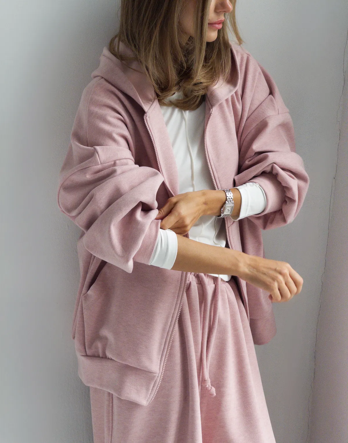 Bluza dzianinowa na zamek, super oversize, różowy - Фото 4